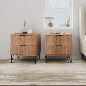 Manhattan Comfort DUMBO 2.0 Modern Nightstand with 2 Drawer and Metal Feet in Golden Brown- Set of 2