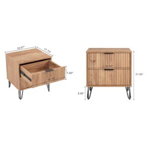 Manhattan Comfort DUMBO 2.0 Modern Nightstand with 2 Drawer and Metal Feet in Golden Brown- Set of 2