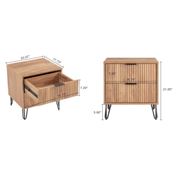 Manhattan Comfort DUMBO 2.0 Modern Nightstand with 2 Drawer and Metal Feet in Golden Brown- Set of 2