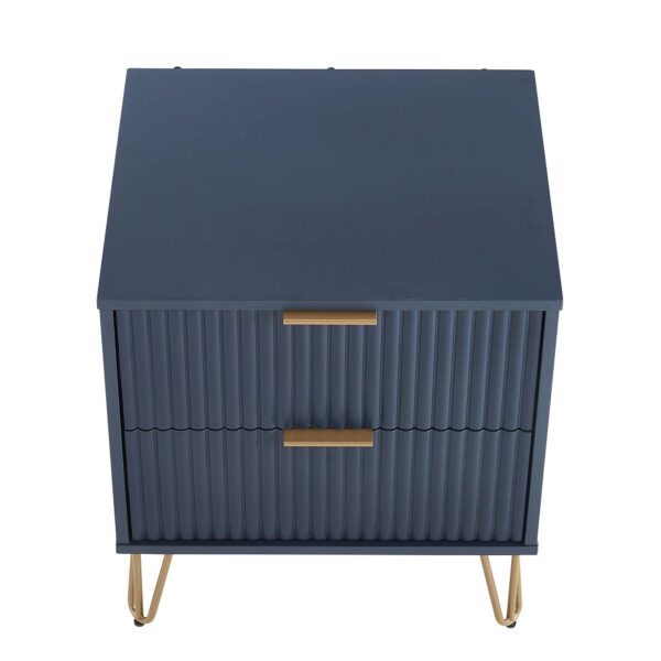 Manhattan Comfort DUMBO 2.0 Modern Nightstand with 2 Drawer and Metal Feet in Midnight Blue- Set of 2