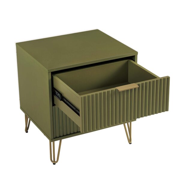 Manhattan Comfort DUMBO 2.0 Modern Nightstand with 2 Drawer and Metal Feet in Olive Green- Set of 2