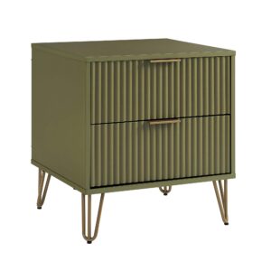 Manhattan Comfort DUMBO 2.0 Modern Nightstand with 2 Drawer and Metal Feet in Olive Green- Set of 2