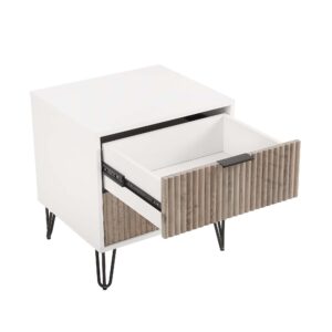 Manhattan Comfort DUMBO 2.0 Modern Nightstand with 2 Drawer and Metal Feet in White and Rustic Grey- Set of 2