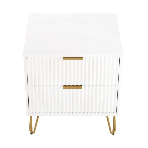 Manhattan Comfort DUMBO 2.0 Modern Nightstand with 2 Drawer and Metal Feet in White- Set of 2