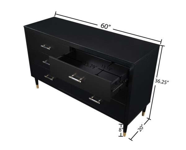 Manhattan Comfort Stanton 2-Piece Modern Dresser and Nightstand Set with Full Extension Drawers and Solid Wood Legs in Black