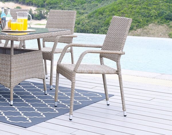 Manhattan Comfort 2-Piece Genoa Patio Dining Armchair in Nature Tan Weave