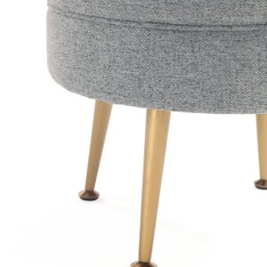 Manhattan Comfort Bailey Mid-Century Modern Woven Polyester Blend Upholstered Ottoman in Grey with Gold Feet - Set of 2