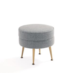 Manhattan Comfort Bailey Mid-Century Modern Woven Polyester Blend Upholstered Ottoman in Grey with Gold Feet - Set of 2