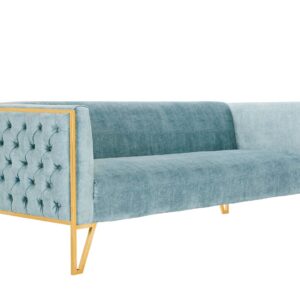 Manhattan Comfort Vector 2-Piece Ocean Blue and Gold Sofa and Armchair Set