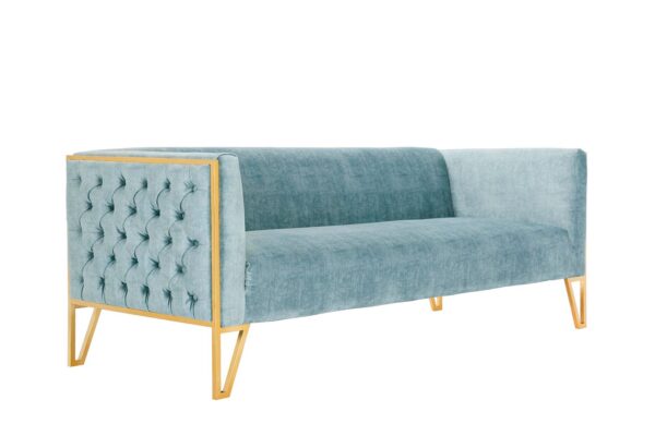 Manhattan Comfort Vector 2-Piece Ocean Blue and Gold Sofa and Armchair Set