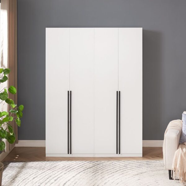 Manhattan Comfort Lee Modern Freestanding Wardrobe Closet 1.0 with 4 Shelves and 2 Drawers in White- Set of 2