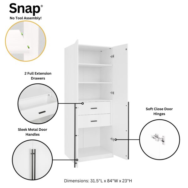 Manhattan Comfort Lee Modern Freestanding 2-Piece Module Wardrobe Closet with 1 Hanging Rod, 4 Drawers and 5 Shelves in White