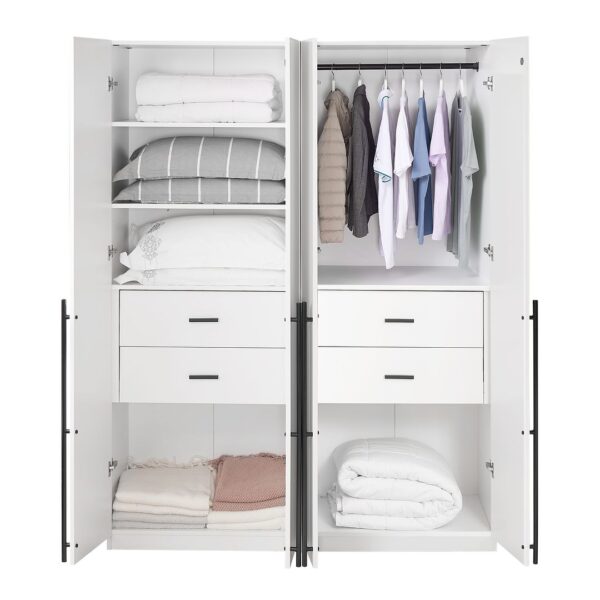 Manhattan Comfort Lee Modern Freestanding 2-Piece Module Wardrobe Closet with 1 Hanging Rod, 4 Drawers and 5 Shelves in White