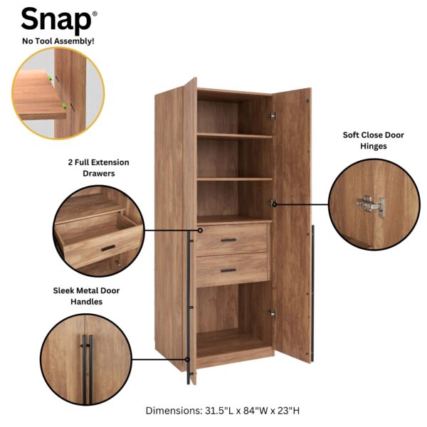 Manhattan Comfort Lee Modern Freestanding 2-Piece Module Wardrobe Closet with 1 Hanging Rod, 2 Drawers, 3 Shoe Compartments, and 5 Shelves in Golden Brown