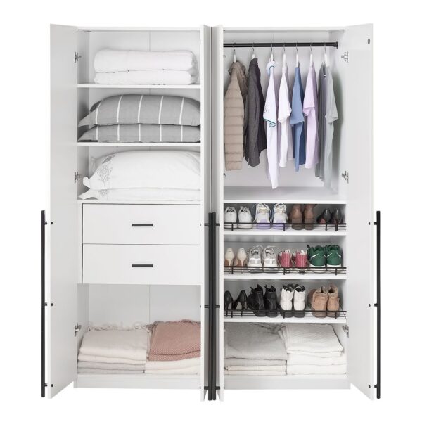 Manhattan Comfort Lee Modern Freestanding 2-Piece Module Wardrobe Closet with 1 Hanging Rod, 2 Drawers, 3 Shoe Compartments, and 5 Shelves in White