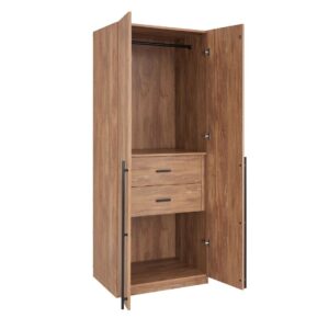 Manhattan Comfort Lee Modern Freestanding Wardrobe Closet 2.0 with 1 Hanging Rod, 1 Shelf, and 2 Drawers in Golden Brown- Set of 2