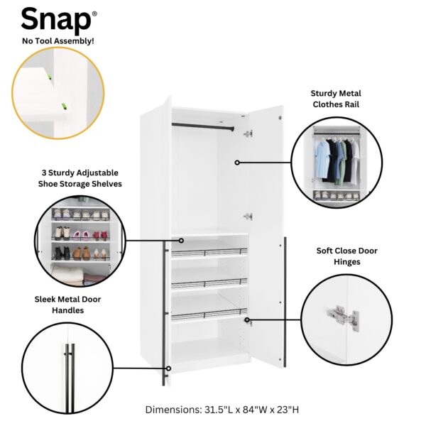 Manhattan Comfort Lee Modern Freestanding 2-Piece Module Wardrobe Closet with 2 Hanging Rods, 2 Drawers, 3 Shoe Compartments, and 2 Shelves in White