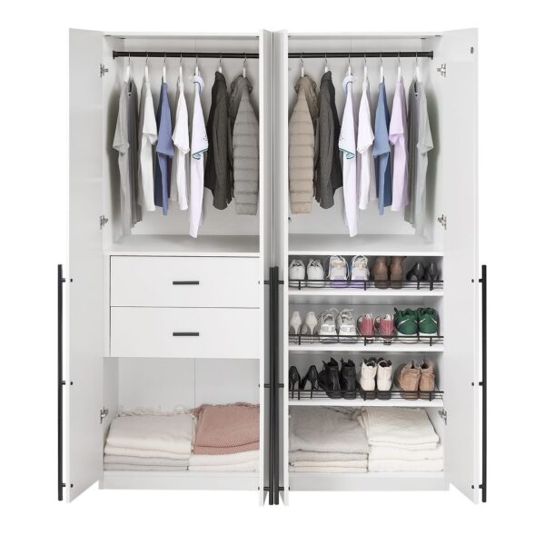 Manhattan Comfort Lee Modern Freestanding 2-Piece Module Wardrobe Closet with 2 Hanging Rods, 2 Drawers, 3 Shoe Compartments, and 2 Shelves in White