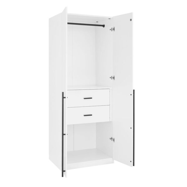 Manhattan Comfort Lee Modern Freestanding 2-Piece Module Wardrobe Closet with 2 Hanging Rods, 2 Drawers, 3 Shoe Compartments, and 2 Shelves in White