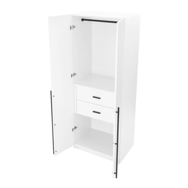 Manhattan Comfort Lee Modern Freestanding 2-Piece Module Wardrobe Closet with 2 Hanging Rods, 2 Drawers, 3 Shoe Compartments, and 2 Shelves in White