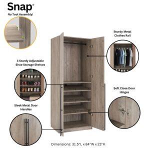 Manhattan Comfort Lee Modern Freestanding Wardrobe Closet 3.0 with 1 Hanging Rod, 3 Shoe Shelves, and 1 Basic Shelf in Rustic Grey- Set of 2