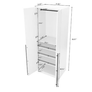 Manhattan Comfort Lee Modern Freestanding Wardrobe Closet 3.0 with 1 Hanging Rod, 3 Shoe Shelves, and 1 Basic Shelf in White- Set of 2