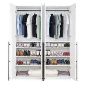 Manhattan Comfort Lee Modern Freestanding Wardrobe Closet 3.0 with 1 Hanging Rod, 3 Shoe Shelves, and 1 Basic Shelf in White- Set of 2