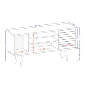 Manhattan Comfort Liberty 53.14" Mid-Century Modern TV Stand with 5 Shelves and 1 Door in White and 3D Brown Prints