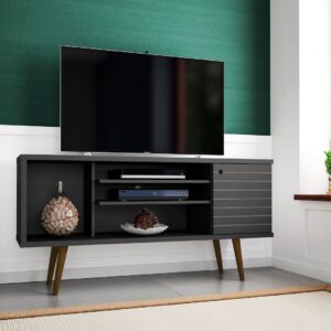 Manhattan Comfort Liberty 53.14" Mid-Century Modern TV Stand with 5 Shelves and 1 Door in Black