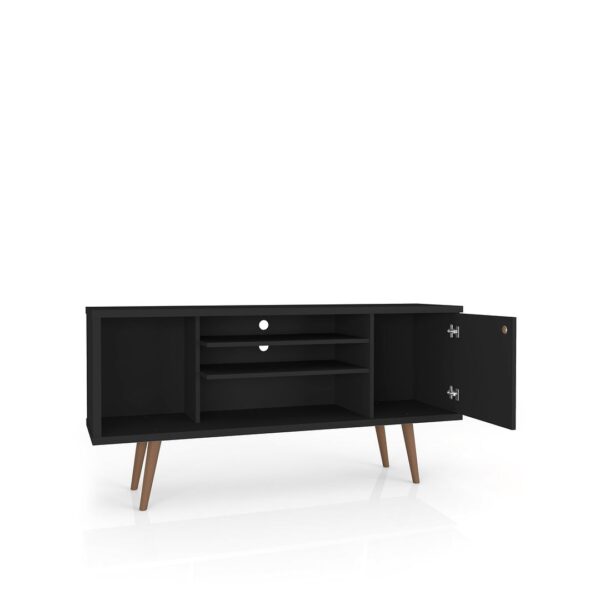 Manhattan Comfort Liberty 53.14" Mid-Century Modern TV Stand with 5 Shelves and 1 Door in Black