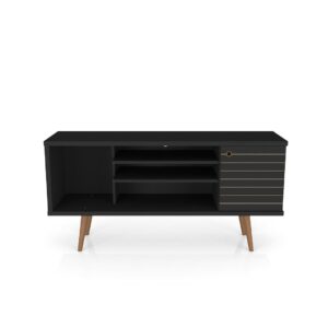 Manhattan Comfort Liberty 53.14" Mid-Century Modern TV Stand with 5 Shelves and 1 Door in Black