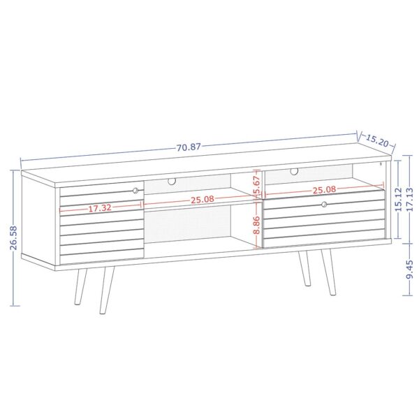 Manhattan Comfort Liberty 70.86" Mid-Century Modern TV Stand with 4 Shelving Spaces and 1 Drawer in White and Rustic Brown with Solid Wood Legs