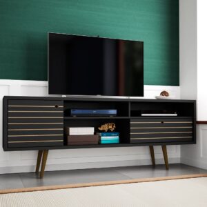 Manhattan Comfort Liberty 70.86" Mid-Century Modern TV Stand with 4 Shelving Spaces and 1 Drawer in Black