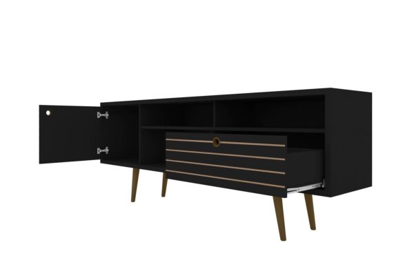 Manhattan Comfort Liberty 70.86" Mid-Century Modern TV Stand with 4 Shelving Spaces and 1 Drawer in Black