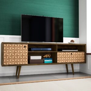 Manhattan Comfort Liberty 70.86" Mid-Century Modern TV Stand with 4 Shelving Spaces and 1 Drawer in Rustic Brown and 3D Brown Prints