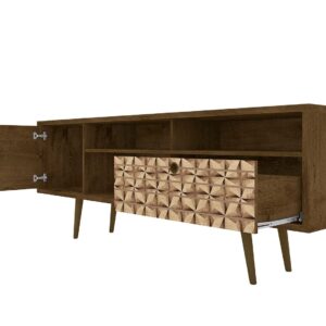 Manhattan Comfort Liberty 70.86" Mid-Century Modern TV Stand with 4 Shelving Spaces and 1 Drawer in Rustic Brown and 3D Brown Prints