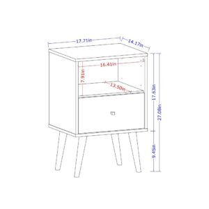 Manhattan Comfort Liberty Mid-Century Modern Nightstand 1.0 with 1 Cubby Space and 1 Drawer in White and 3D Brown Prints