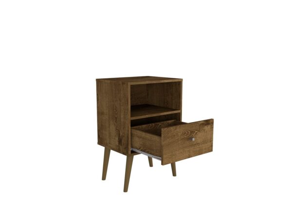 Manhattan Comfort Liberty Mid-Century Modern Nightstand 1.0 with 1 Cubby Space and 1 Drawer in Rustic Brown