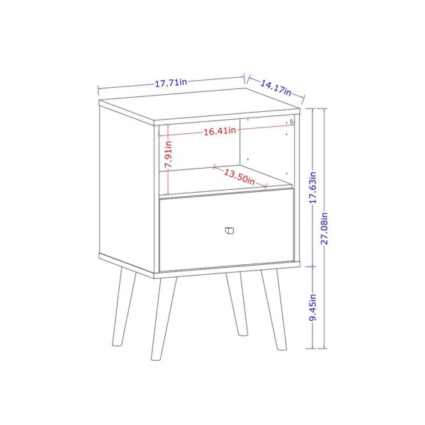 Manhattan Comfort Liberty Mid-Century Modern Nightstand 1.0 with 1 Cubby Space and 1 Drawer in Rustic Brown and Yellow