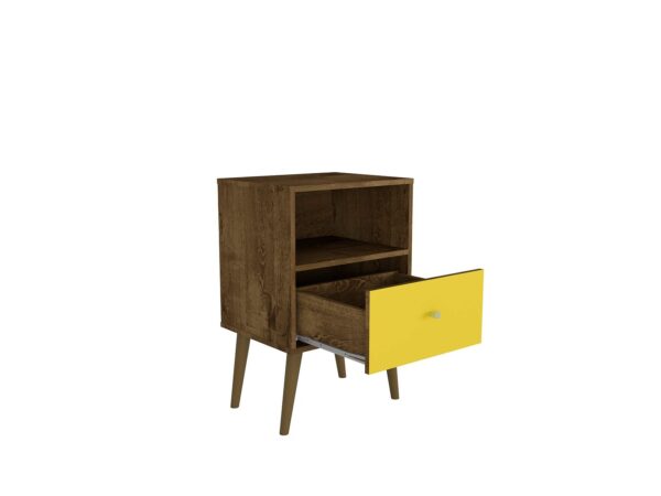 Manhattan Comfort Liberty Mid-Century Modern Nightstand 1.0 with 1 Cubby Space and 1 Drawer in Rustic Brown and Yellow