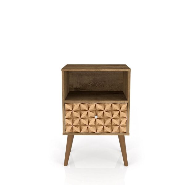 Manhattan Comfort Liberty Mid-Century Modern Nightstand 1.0 with 1 Cubby Space and 1 Drawer in Rustic Brown and 3D Brown Prints