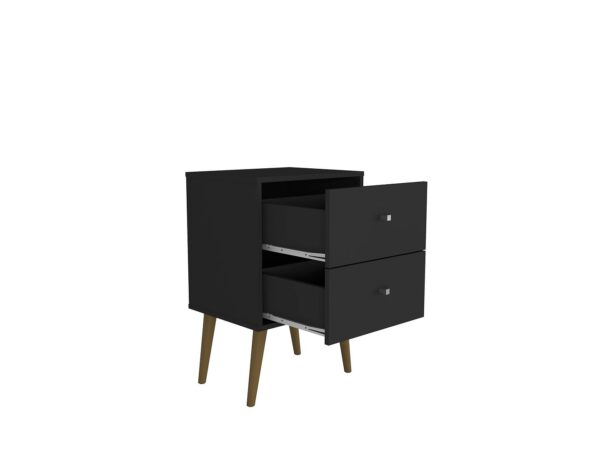 Manhattan Comfort Liberty Mid-Century Modern Nightstand 2.0 with 2 Full Extension Drawers in Black