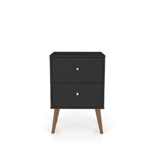 Manhattan Comfort Liberty Mid-Century Modern Nightstand 2.0 with 2 Full Extension Drawers in Black