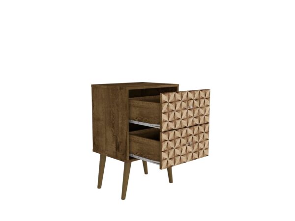 Manhattan Comfort Liberty Mid-Century Modern Nightstand 2.0 with 2 Full Extension Drawers in Rustic Brown and 3D Brown Prints