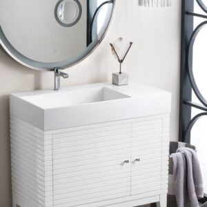 James Martin 210-V36-GW-GW Linear 36 Inch Single Vanity in Glossy White with Glossy White Solid Surface Top