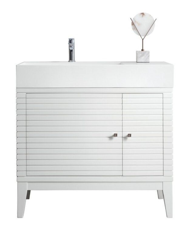 James Martin 210-V36-GW-GW Linear 36 Inch Single Vanity in Glossy White with Glossy White Solid Surface Top