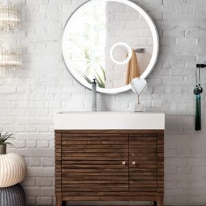 James Martin 210-V36-WLT-GW Linear 36 Inch Single Vanity in Mid Century Walnut with Glossy White Solid Surface Top