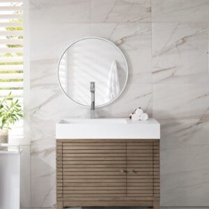 James Martin 210-V36-WW-GW Linear 36 Inch Single Vanity in Whitewashed Walnut with Glossy White Solid Surface Top