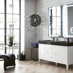 James Martin 210-V59D-GW-DGG Linear 59 Inch Double Vanity in Glossy White with Glossy Dark Gray Solid Surface Top