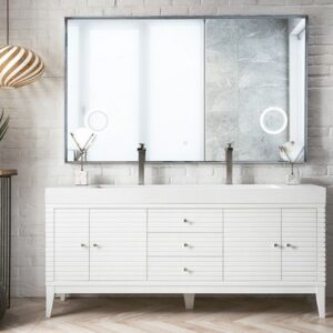 James Martin 210-V72D-GW-GW Linear 72 Inch Double Vanity in Glossy White with Glossy White Solid Surface Top